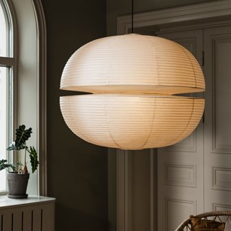 Duża lampa papierowa kula japandi beżowa Mela